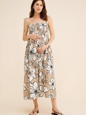 Anthropologie Dhruv Kapoor Maternity Floral Smocked Midi Dress XSP 38445